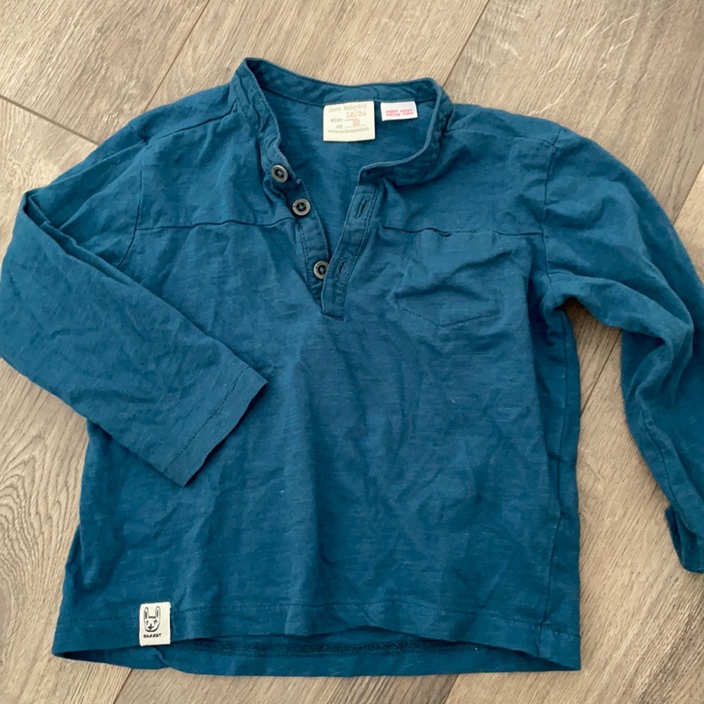 18-24 month blue teal colored button up top with pocket